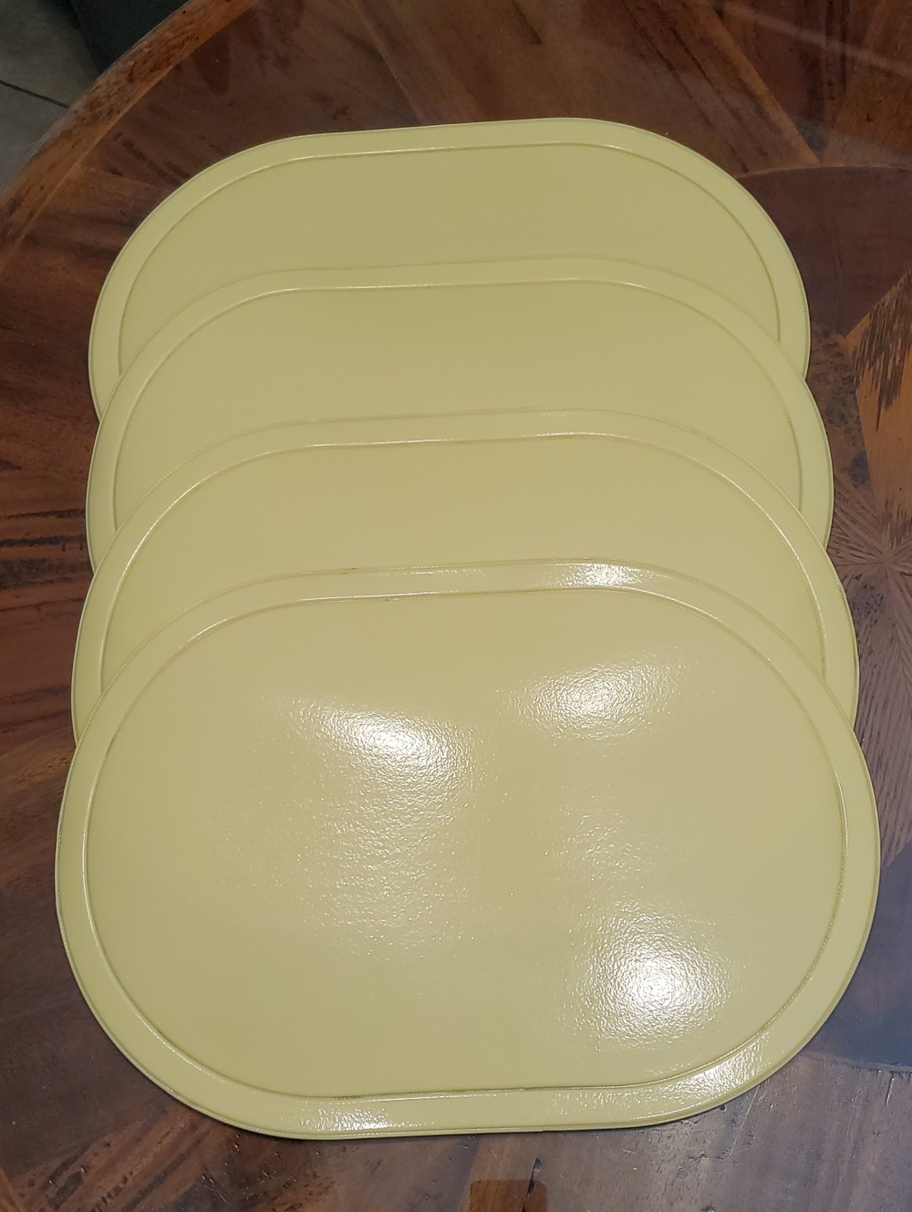 4 pc Butter Yellow Vintage Oval Vinyl Foam Placemats